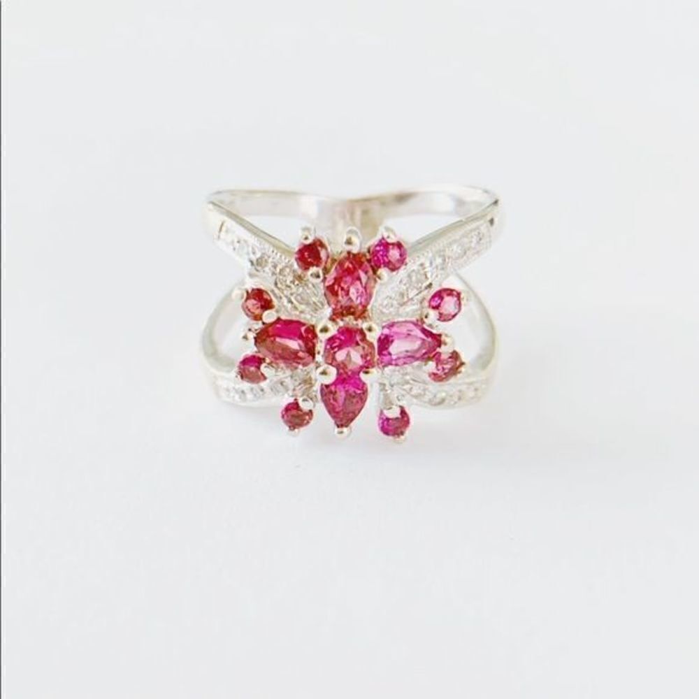 Tourmaline & Diamond Ring 14K White Gold, Unique Engagement / Anniversary Ring - Picture 11 of 15